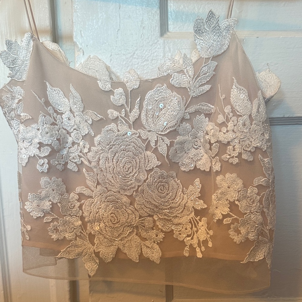 Bridal Cropped Lace Floral Top - Ivory - Picture 6 of 11
